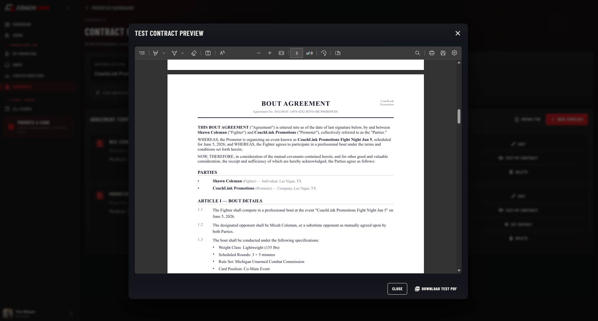 E-signed bout contract